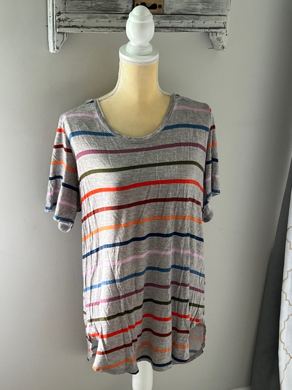 Women’s Gray Striped Short-Sleeve Tee - Multi Color